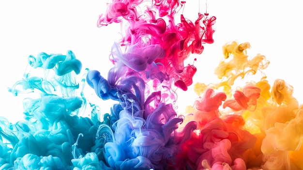Arrière-plan abstrait coloré avec des ondes de peinture colorées sur fond blanc