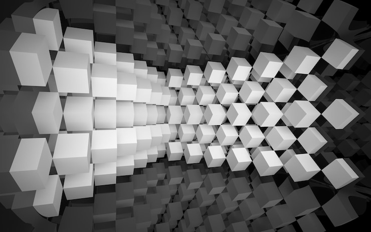 Photo arrière-plan abstrait avec cubes et lumière du bas.