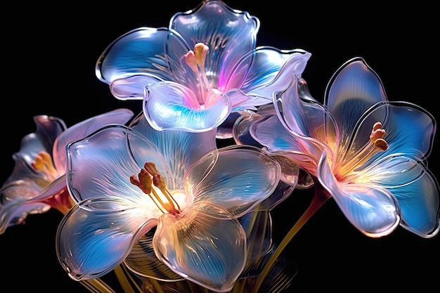 Arrière-plan abstrait de fleurs de verre multicolores sur un fond sombre Photographie macro fantastique