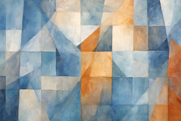 Arrière-plan abstrait avec des formes géométriques bleues, orange, jaunes et brunes