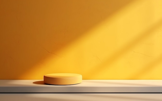 Arrière-plan abstrait minimaliste pour la présentation du produit Lumière sur un mur jaune ton sur ton