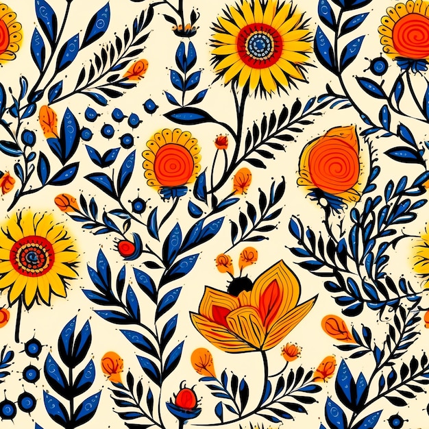 Photo arrière-plan abstrait d'un motif floral sans couture avec des couleurs de tiges et de feuilles