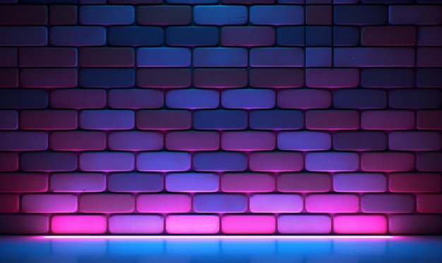 arrière-plan abstrait d'un mur de brique avec des lumières au néon