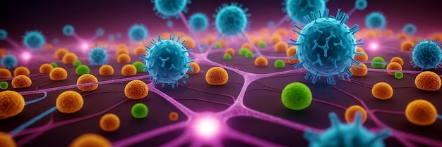 Arrière-plan abstrait avec de nombreux virus colorés