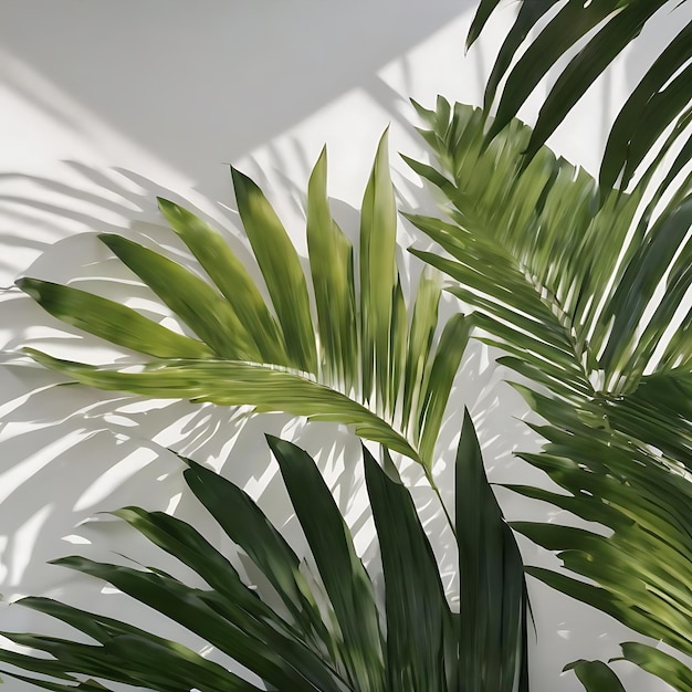Arrière-plan abstrait d'ombres de feuilles de palmier sur un mur blanc