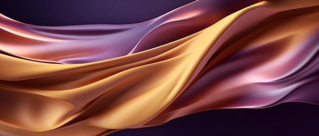 Arrière-plan abstrait avec ondes 3D or brillant et vert violet