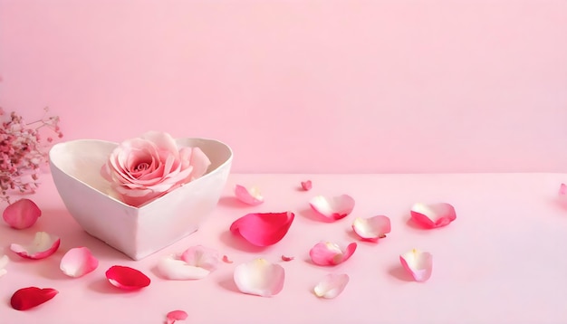 Photo arrière-plan abstrait pour valentines amour avec motif de roses et pétales de roses