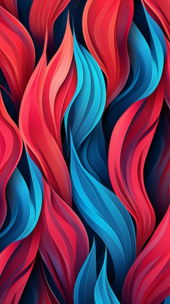 Arrière-plan abstrait avec des rayures ondulées bleues et rouges