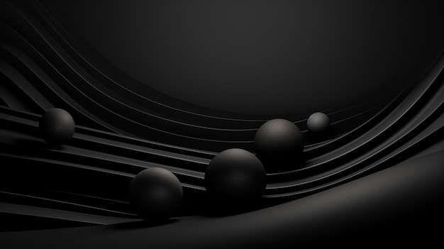arrière-plan abstrait avec des sphères 3d noires, des bulles en caoutchouc, un motif à rayures sur les sphères générées par l'IA