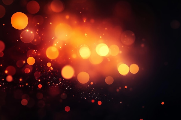 Arrière-plan abstrait vibrant avec des orbes et des particules brillantes dans des tons chauds éclairés par une lumière douce dans un cadre sombre