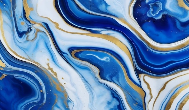 Arrière-plan acrylique abstrait en marbre Texture de l'œuvre d'art en marbre bleu Motif ondulé d'agate