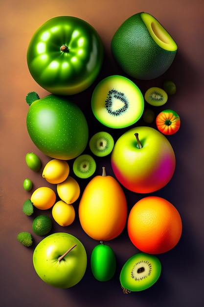 Arrière-plan alimentaire Motif de fruits Illustration de nourriture savoureuse générée Ai