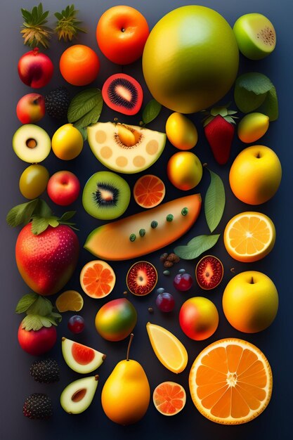 Arrière-plan alimentaire Motif de fruits Illustration de nourriture savoureuse générée Ai