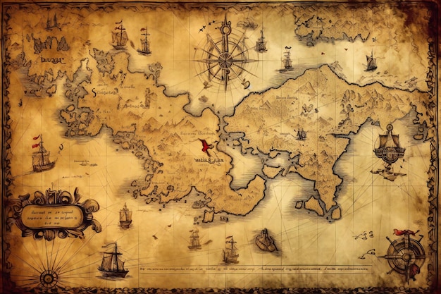 Photo arrière-plan de l'ancienne carte du trésor des voyages nautiques
