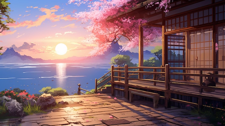 Photo arrière-plan d'anime calmant de haute qualité