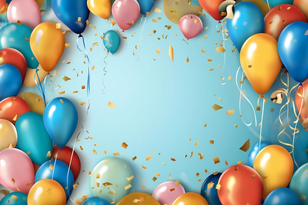 Arrière-plan d'anniversaire avec des ballons et des confettis carte d'aniversaire ou conception d'invitation