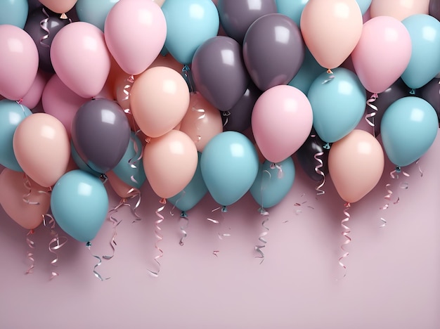 arrière-plan d'anniversaire avec des ballons pastel