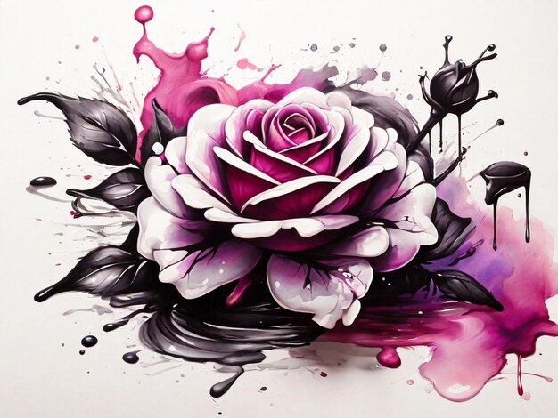 Arrière-plan à l'aquarelle abstrait avec des éclaboussures de peinture rose blanche et pourpre