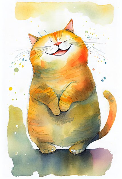 Photo arrière-plan d'aquarelle de chat heureux généré par l'ia