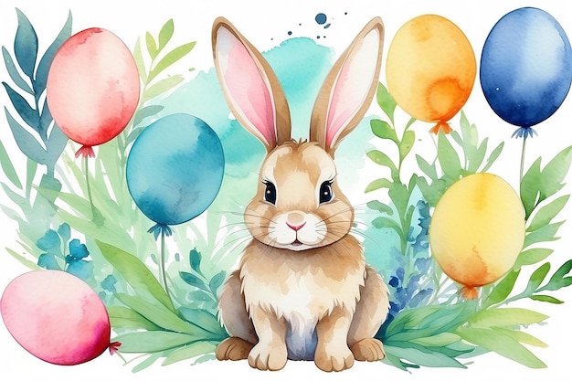 Arrière-plan à l'aquarelle du lapin de Pâques