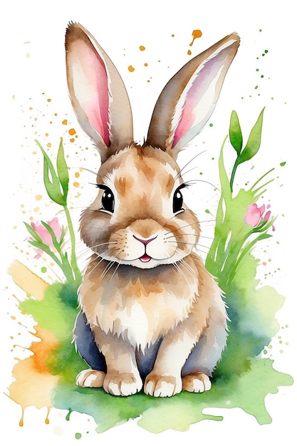 Arrière-plan à l'aquarelle du lapin de Pâques