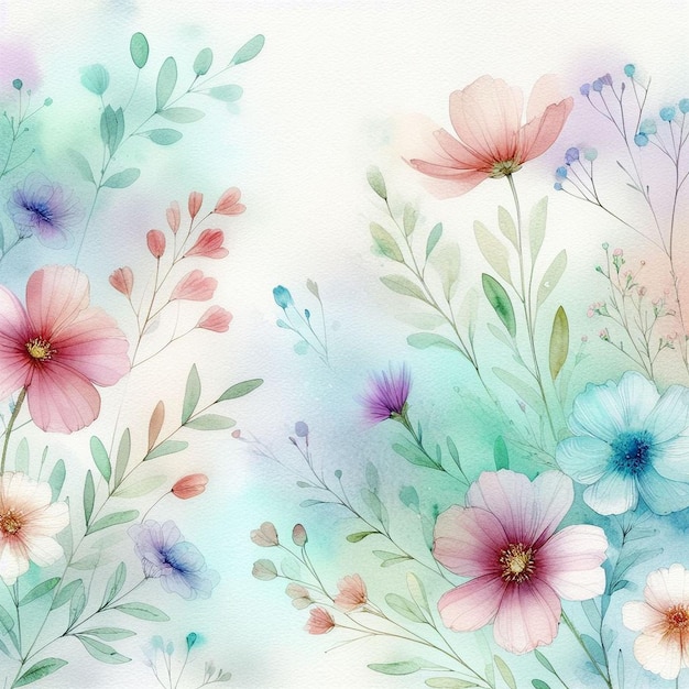 Arrière-plan en aquarelle avec des fleurs dessinées