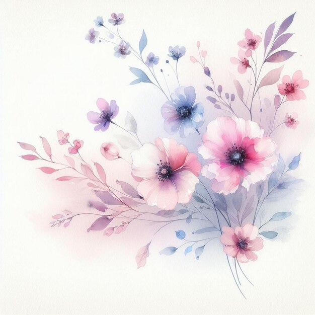 Arrière-plan en aquarelle avec des fleurs dessinées