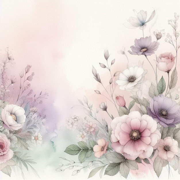 Arrière-plan en aquarelle avec des fleurs dessinées