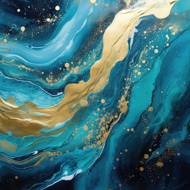 Arrière-plan d'aquarelle en marbre bleu Art fluide avec des rayures dorées et des scintillants Incre d'alcool généré par l'IA