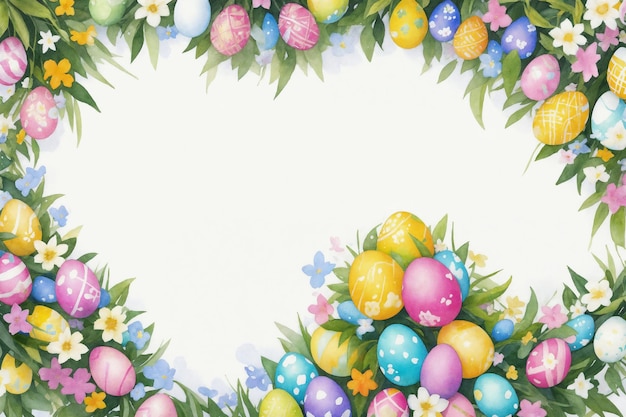 Arrière-plan d'aquarelle de Pâques au printemps Composition de vue supérieure Carte de Pâque