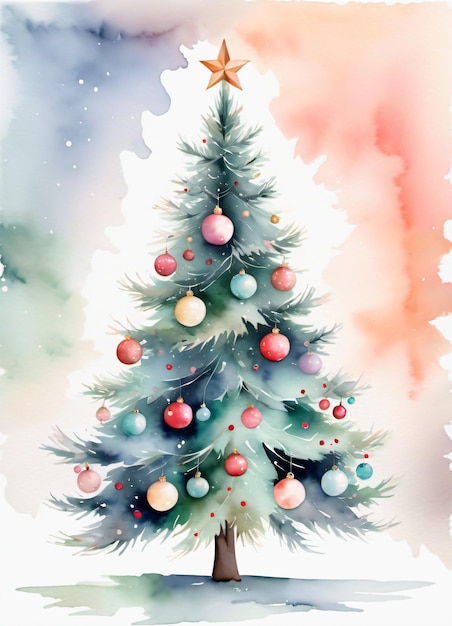 Arrière-plan d'arbre de Noël ou de carte de vœux en aquarelle