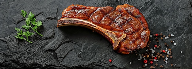 Arrière-plan en ardoise avec un steak de tomahawk wagyu