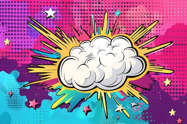 Photo arrière-plan d'art pop comique avec nuage et étoile