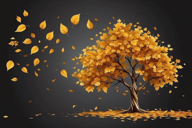 Photo arrière-plan d'automne avec un arbre et des feuilles dorées vector