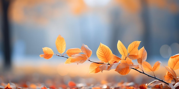 Arrière-plan d'automne avec des feuilles jaunes sur des lumières défocalisées bokeh