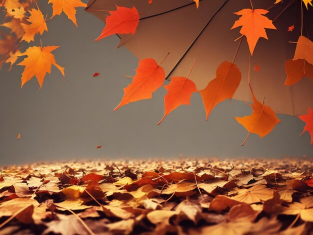 Arrière-plan d'automne avec des feuilles tombées et un parapluie généré