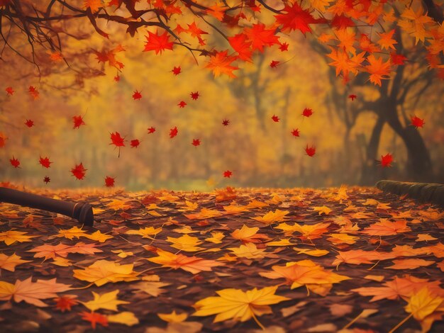 Arrière-plan d'automne avec des feuilles tombées et un parapluie généré