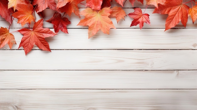 Arrière-plan d'automne Vue de haut des feuilles rouges vibrantes sur un fond en bois