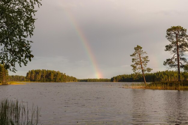 Arrière-plan de la baie de la côte de la mer dans la région de Nilmogub Mourmansk Rainbow