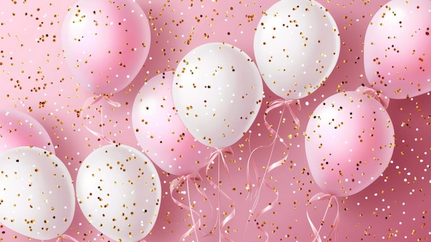 Arrière-plan avec des ballons réalistes festifs avec ruban Design de célébration avec ballon couleur rose et blanc