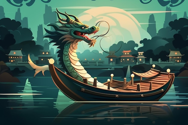 Arrière-plan avec le bateau dragon