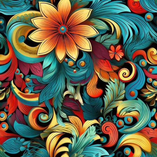 Arrière-plan batik à motif sans couture avec divers motifs traditionnels floraux simples