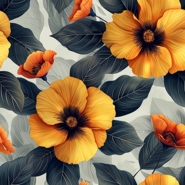 Arrière-plan beige avec des fleurs et des feuilles abstraites Texture florale créative