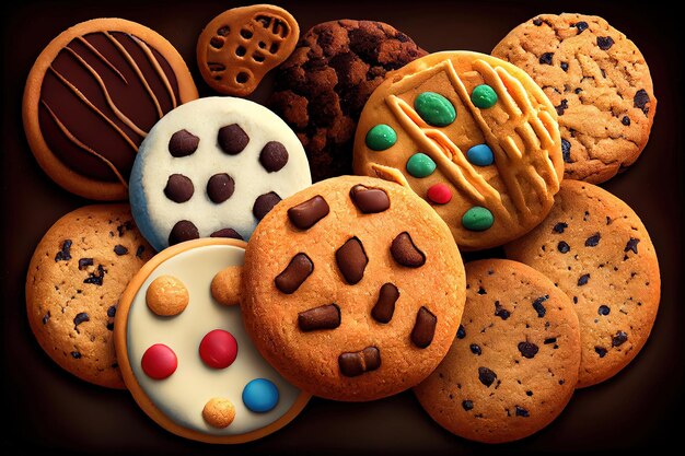 Arrière-plan de biscuits assortis gros plan Generative Ai