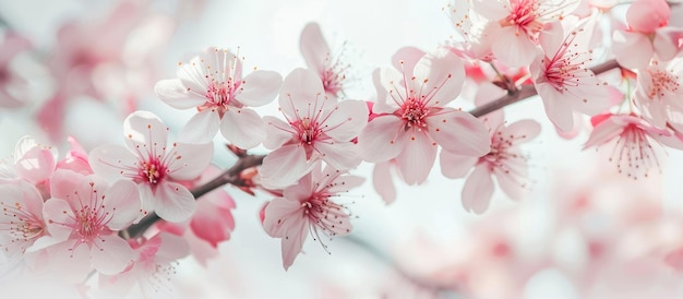 Photo arrière-plan blanc avec des cerisiers roses en fleurs