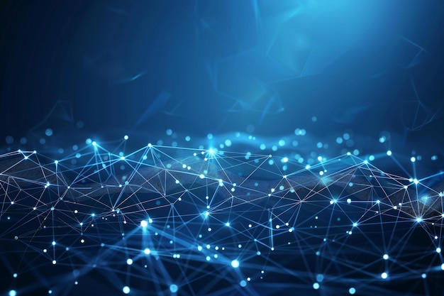 Arrière-plan bleu abstrait avec des lignes de connexion lumineuses et des points pour la technologie