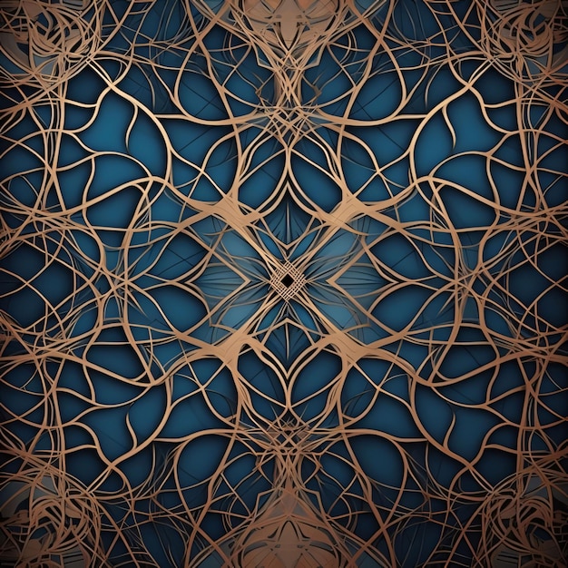 Arrière-plan bleu abstrait avec motif doré rendu 3D dessin numérique par ordinateur