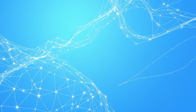 Arrière-plan bleu abstrait avec un réseau et des points blancs