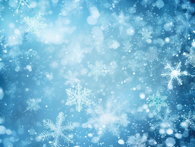 Arrière-plan bleu avec des flocons de neige blancs