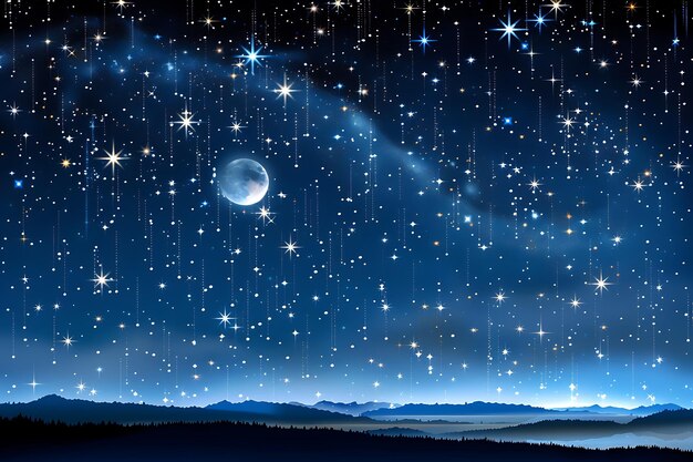 Arrière-plan bleu Hari Raya avec lune et étoiles